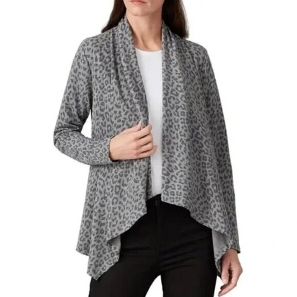 B Collection by Bobeau Womens Amie Gray Animal Print Cardigan Top Jacket Medium